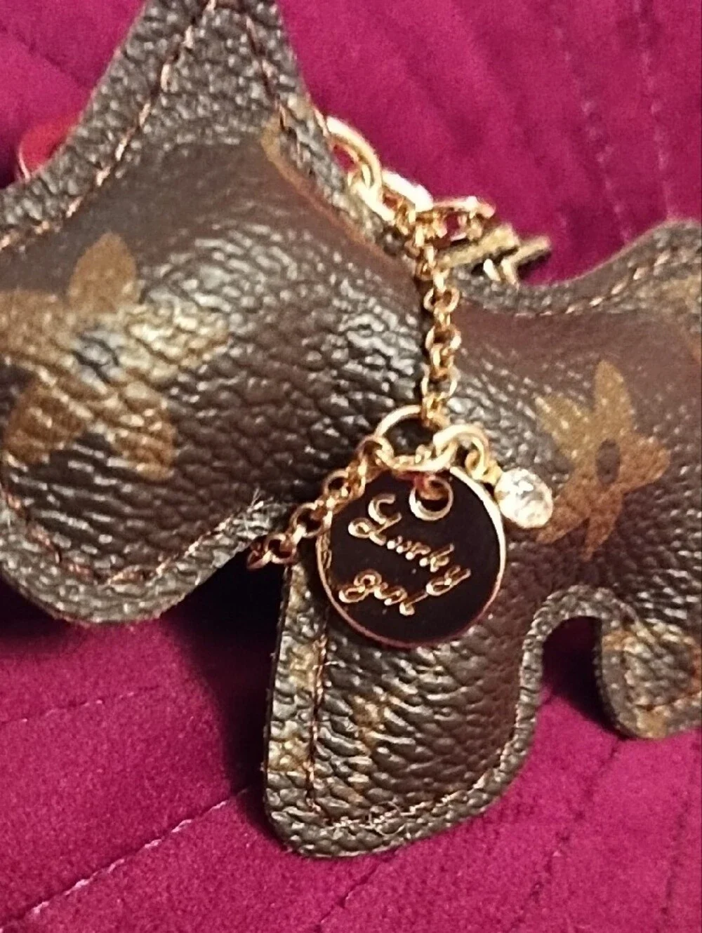 Stylish Brown Dog Keychain with Gold Accents